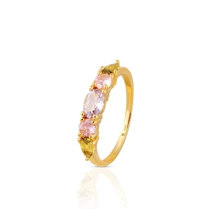 W.KRUK Pierścionek srebrny pozłacany z kolorowymi cyrkoniami