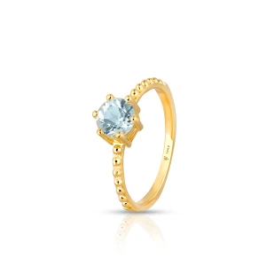 W.KRUK Pierścionek srebrny pozłacany z niebieskim topazem