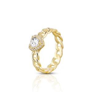 W.KRUK Pierścionek srebrny pozłacany z sercem