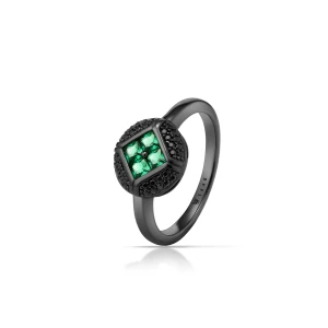 W.KRUK Pierścionek srebrny z czarnymi i zielonymi cyrkoniami METEORY