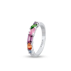 Zdjęcie produktu W.KRUK Pierścionek srebrny z kolorowymi cyrkoniami Mozaika