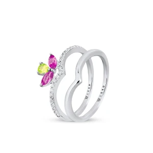 W.KRUK Pierścionek srebrny z kolorowymi kamieniami Mozaika