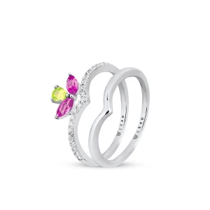 W.KRUK Pierścionek srebrny z kolorowymi kamieniami Mozaika