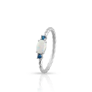 W.KRUK Pierścionek srebrny z opalem i cyrkoniami