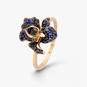 W.KRUK Pierścionek złoty Kwiaty Nocy Czarny Irys