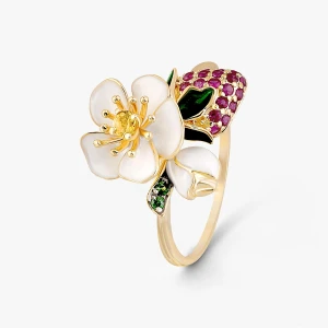 W.KRUK Pierścionek złoty Kwiaty Nocy Truskawki