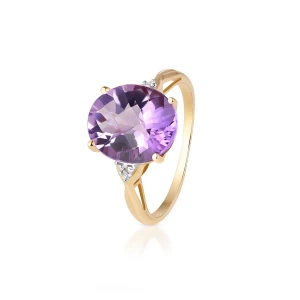 W.KRUK Pierścionek złoty z ametystem i diamentami