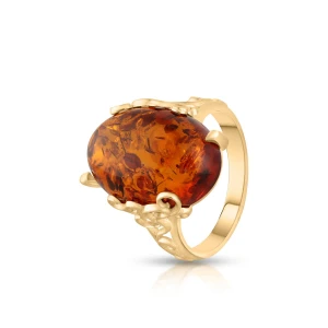 W.KRUK - Pierścionek złoty z bursztynem