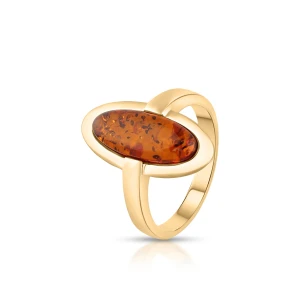 W.KRUK Pierścionek złoty z bursztynem