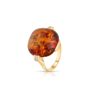 W.KRUK Pierścionek złoty z bursztynem