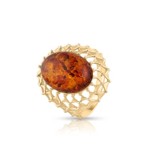 W.KRUK Pierścionek złoty z bursztynem