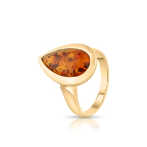 W.KRUK Pierścionek złoty z bursztynem