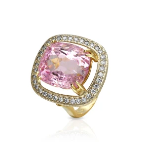 W.KRUK - Pierścionek złoty z kunzytem i brylantami