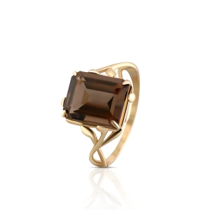 W.KRUK Pierścionek złoty z kwarcem dymnym