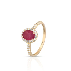 W.KRUK - Pierścionek złoty z rubinem i białym topazem