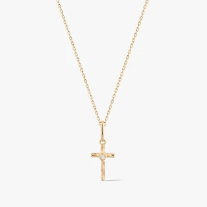 W.KRUK Wisiorek złoty krzyżyk z cyrkonią