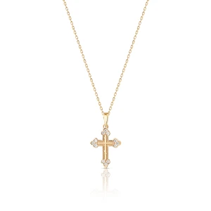 W.KRUK Wisiorek złoty krzyżyk z cyrkoniami