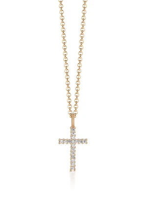 W.KRUK - Wisiorek złoty krzyżyk z cyrkoniami
