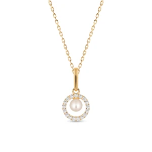 W.KRUK Wisiorek złoty z perłą i cyrkoniami