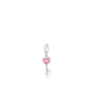 Zdjęcie produktu W.KRUK Zawieszka srebrna kluczyk z różową cyrkonią Lovely Beads