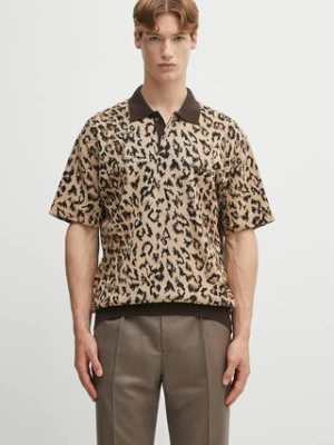 Wacko Maria polo bawełniane LEOPARD KNIT POLO SHIRT ( TYPE-1 ) męski kolor beżowy wzorzysty 25SS-WMK-KN22