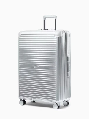 Walizka duża na kółkach z aluminiowymi narożnikami srebrna Puccini