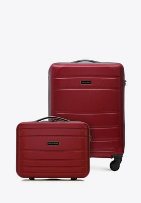 Walizka kabinowa i kosmetyczka z ABS-u żłobione czerwone Wittchen