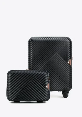 Walizka kabinowa i kosmetyczka z polikarbonu w paseczki czarne Wittchen