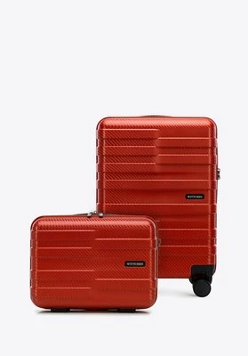 Walizka kabinowa i kosmetyczka z polikarbonu w poziome pasy czerwone Wittchen