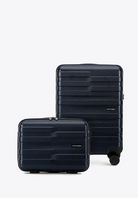 Walizka kabinowa i kosmetyczka z polikarbonu w poziome pasy granatowe Wittchen