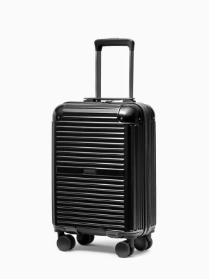 Walizka kabinowa na kółkach z aluminiowymi narożnikami czarna Puccini