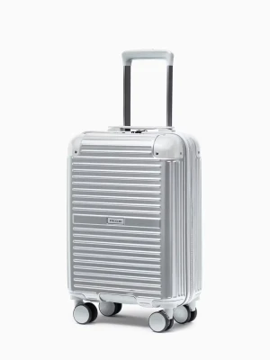 Walizka kabinowa na kółkach z aluminiowymi narożnikami srebrna Puccini