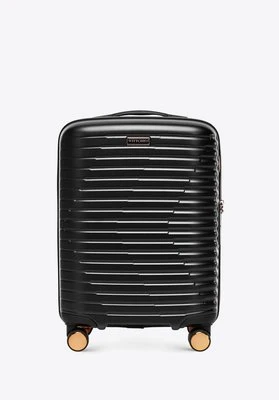 Walizka kabinowa z polikarbonu w poziome żebrowanie czarno - złota Wittchen