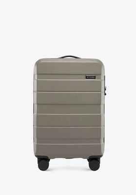 Walizka mała z ABS-u w poziome pasy szarobeżowa Wittchen