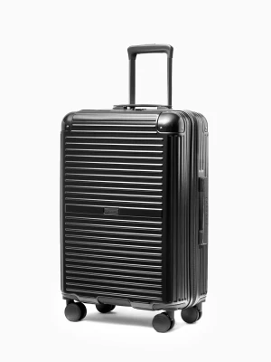 Walizka średnia na kółkach z aluminiowymi narożnikami czarna Puccini