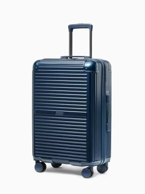 Walizka średnia na kółkach z aluminiowymi narożnikami granatowa Puccini