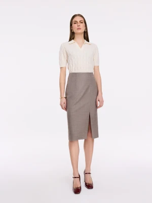 Warkoczowy sweter polo z wełną, jedwabiem i kaszmirem TARANKO