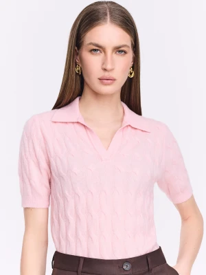 Warkoczowy sweter polo z wełną, jedwabiem i kaszmirem TARANKO