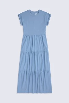 Warstwowa damska sukienka maxi z dżerseju - Blue Animal