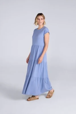 Warstwowa damska sukienka maxi z dżerseju - Blue Animal