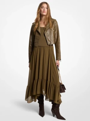Warstwowa spódnica z żorżety Michael Kors ZIELONY DUFFLE (Zielony)