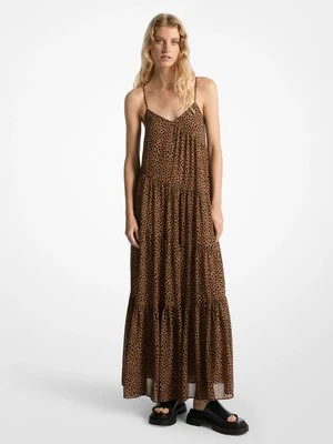 Warstwowa sukienka maxi z żorżety z nadrukiem w cętki geparda MICHAEL Michael Kors