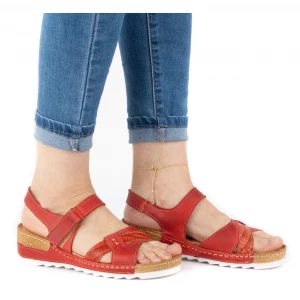 WASAK Wygodne sandały damskie skórzane 0620W czerwone