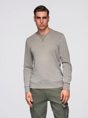 Washowana bluza męska z ozdobnym przeszyciem przy dekolcie - beżowa V2 Ombre Clothing