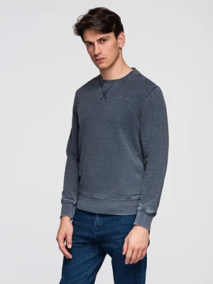 Washowana bluza męska z ozdobnym przeszyciem przy dekolcie - granatowa V4 - Rozmiar: S Ombre Clothing
