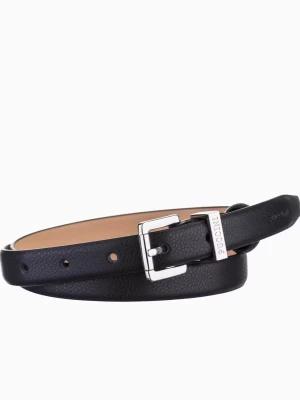 Wąski czarny pasek damski ze skóry naturalnej rozmiar l Puccini