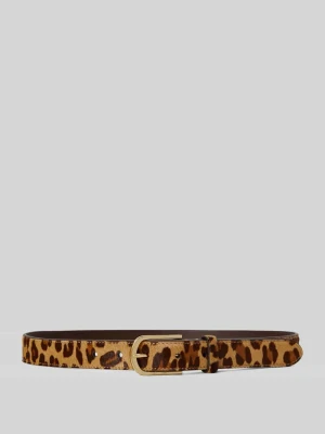 Wąski pasek ze skóry z nadrukiem skóry leoparda Lauren Ralph Lauren Średniobrązowy