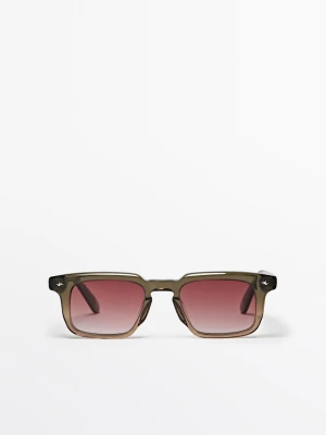 Wąskie Prostokątne Okulary Przeciwsłoneczne - Szarobrązowy - - Massimo Dutti - Mężczyzna