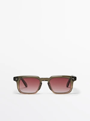 Wąskie Prostokątne Okulary Przeciwsłoneczne - Szarobrązowy - - Massimo Dutti - Mężczyzna