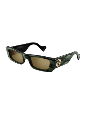 Wąskie prostokątne okulary przeciwsłoneczne z cennym wykończeniem z perły Gucci